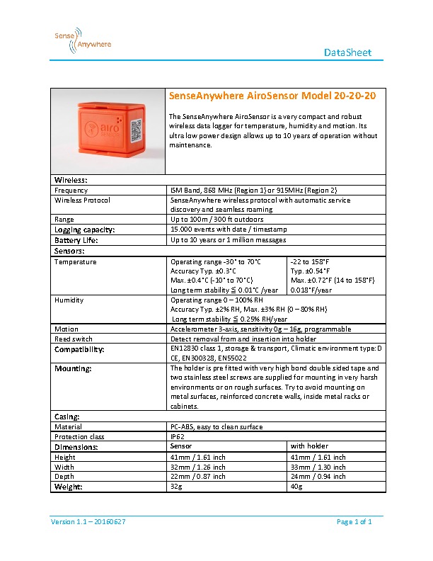 Datenblatt Airo202020 Funkdatenlogger