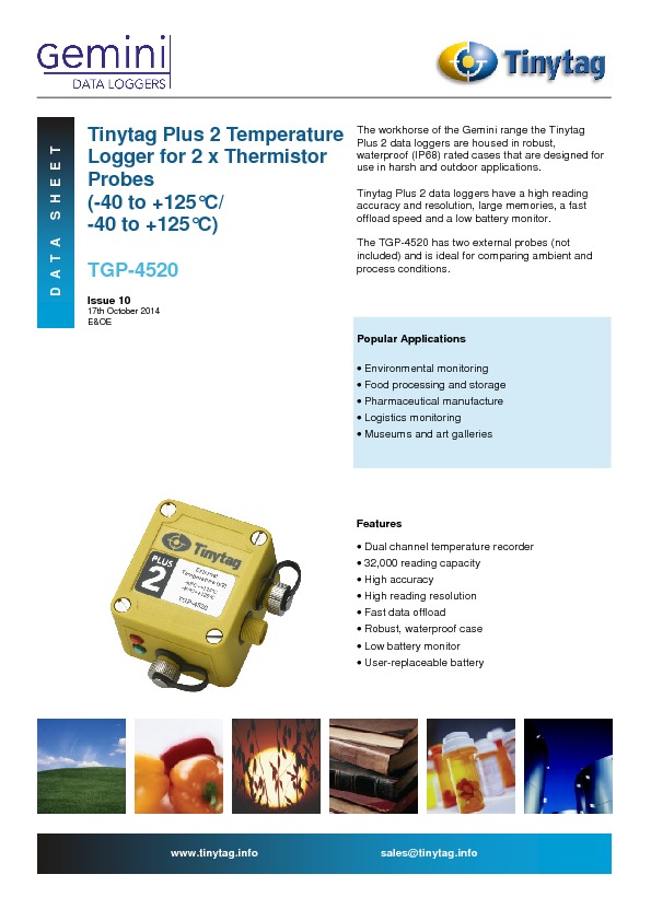 Datenblatt Tinytag Plus 2 Datenblatt Tinytag Plus 2