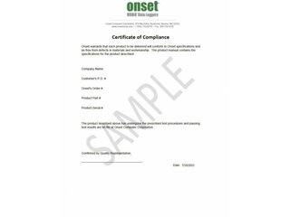 Prüfzertifikat für Onset Datenlogger