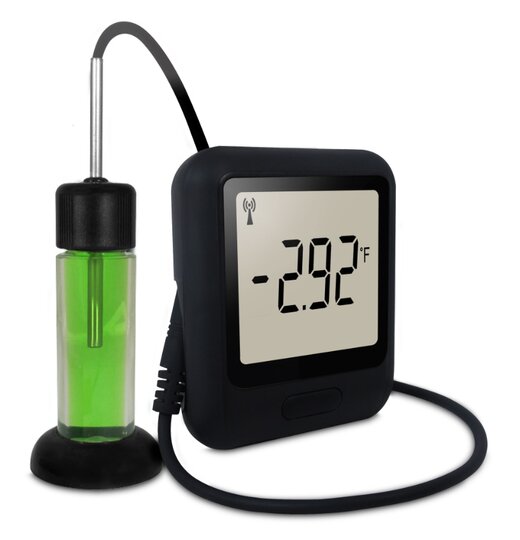EL-WIFI WLAN Impfstoff-Datenlogger mit Display externer Temperatursensor mit Glykolflschchen mit Kalibrierzertifikat