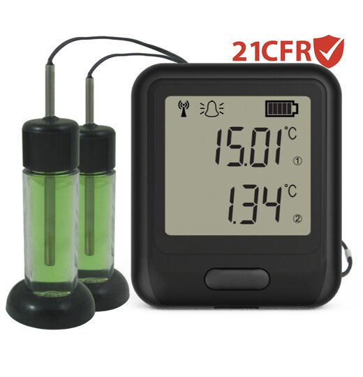 EL-WIFI WLAN Impfstoff-Datenlogger mit Display 2 externe Temperatursensoren mit Glykolflschchen 21 CFR Part 11 konform