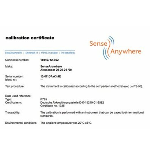 DIN ISO Werks Kalibrierzertifikat für SenseAnywhere