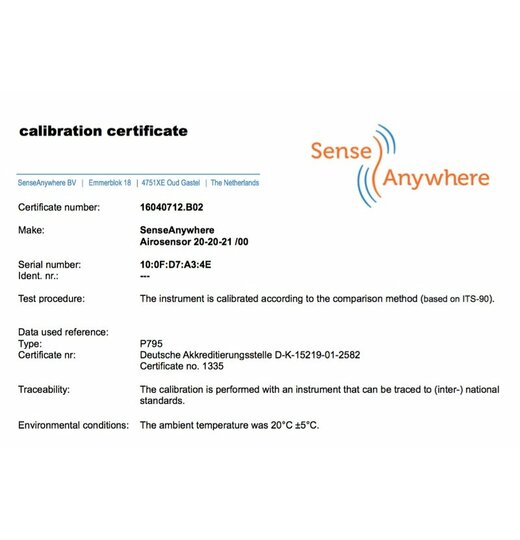 DIN ISO Werks Kalibrierzertifikat fr SenseAnywhere